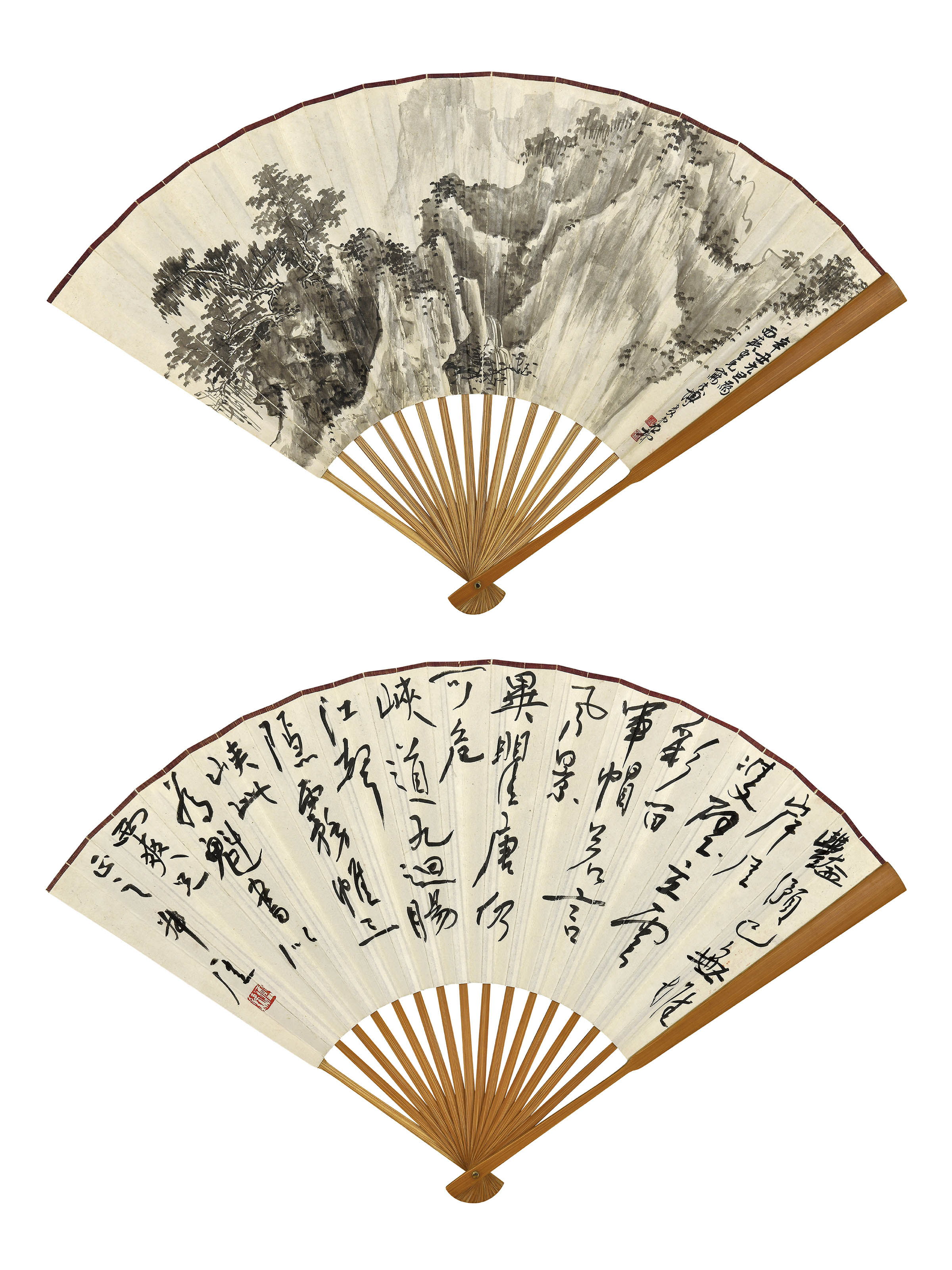 谢稚柳 钱瘦铁  重峦飞瀑 五言诗