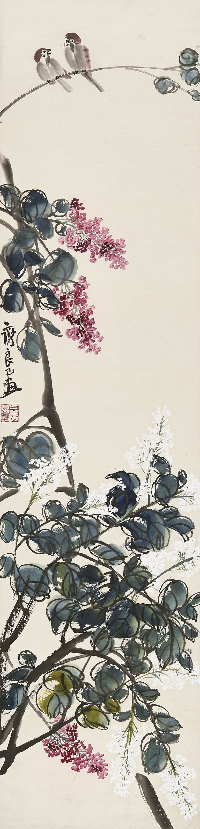 齐良已  蓼花双雀