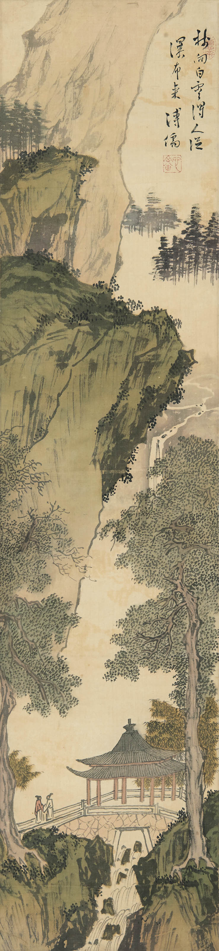 溥心畬  溪桥观瀑