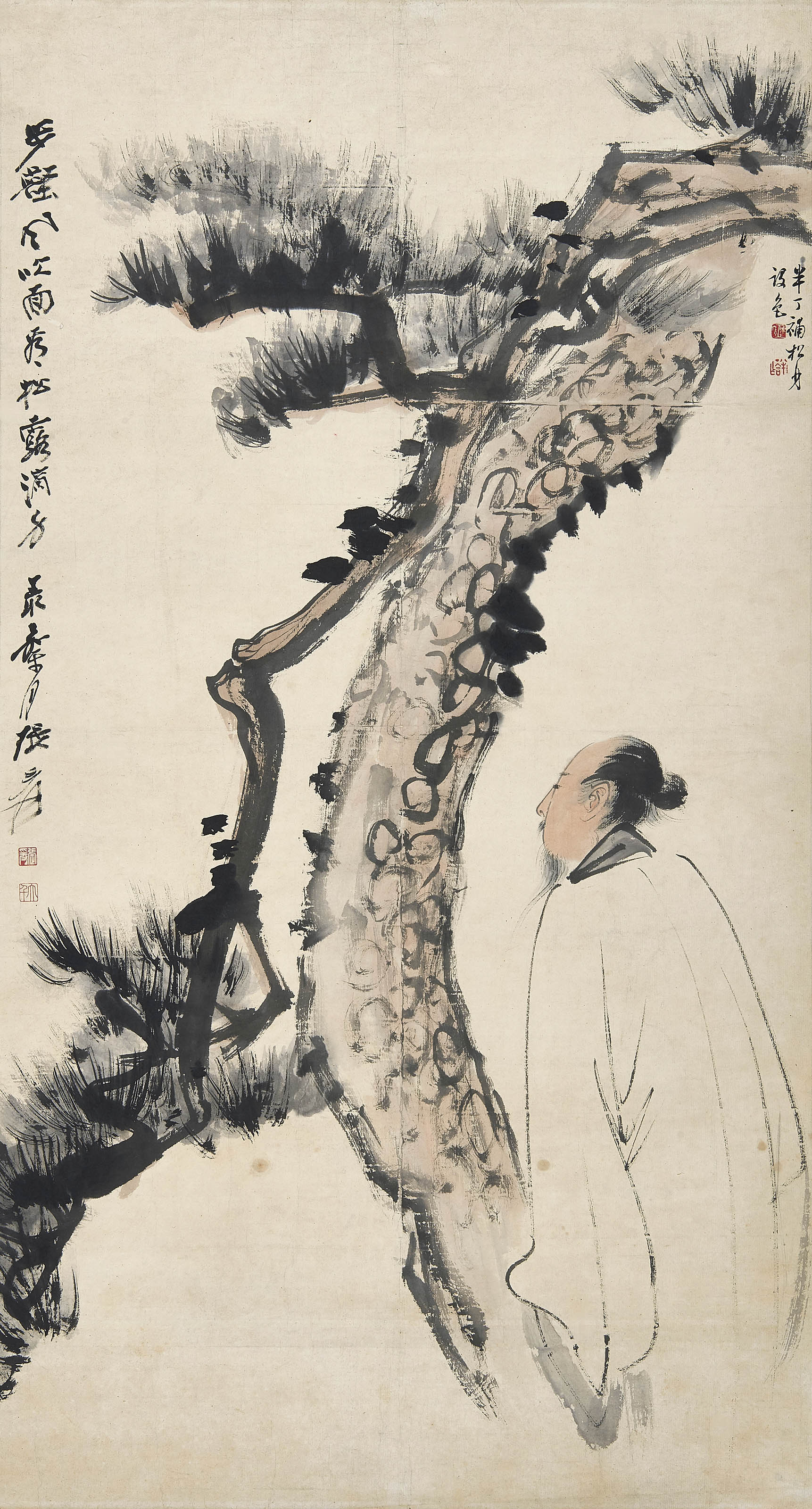 张大千 陈半丁合作  看松露滴身