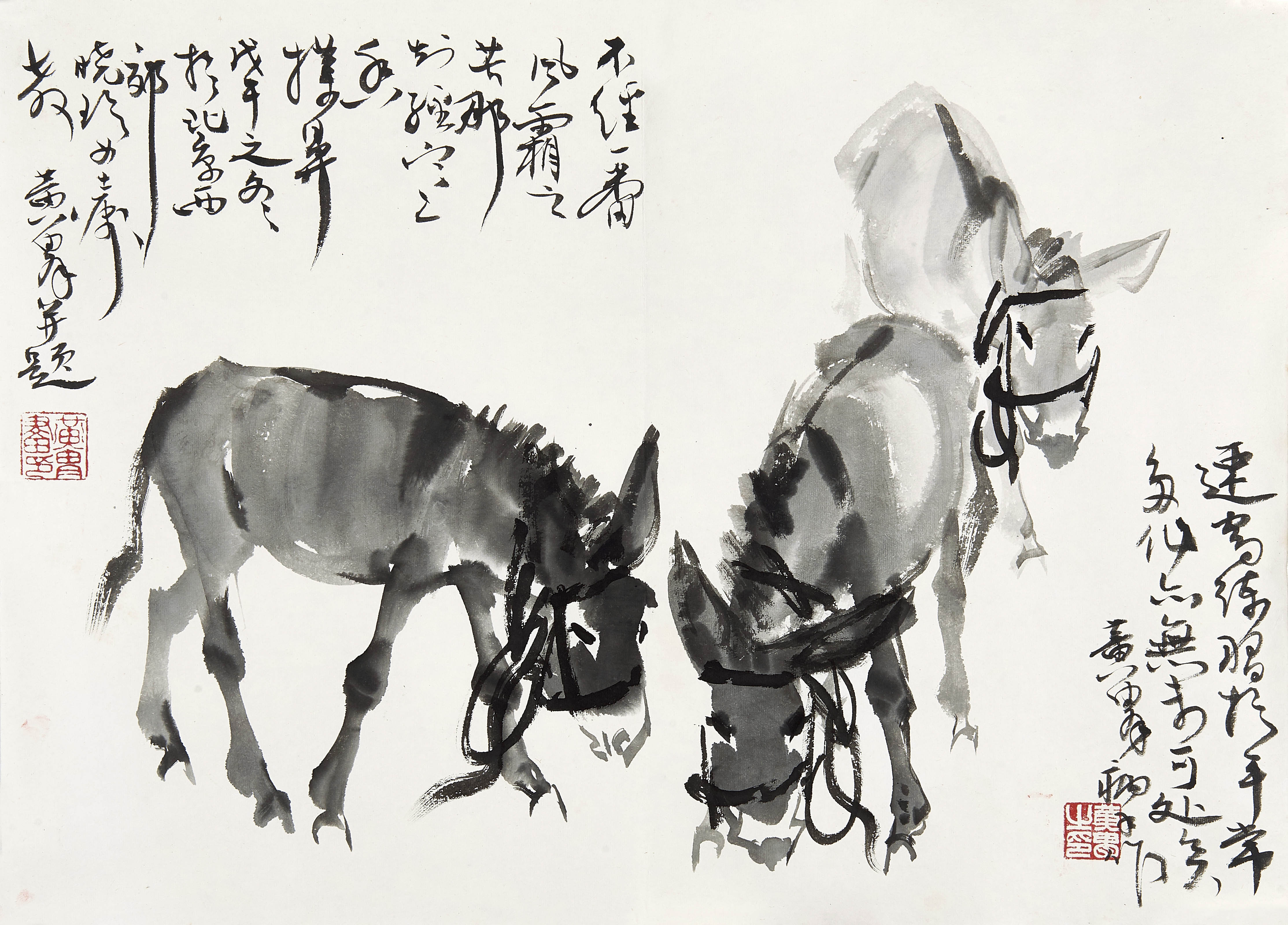 黄胄  三驴
