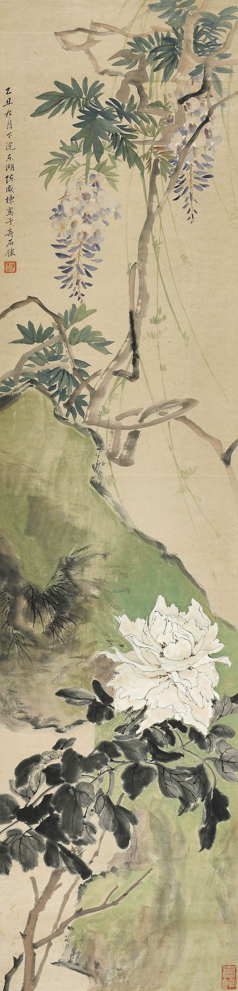 陈东湖  紫藤白牡丹