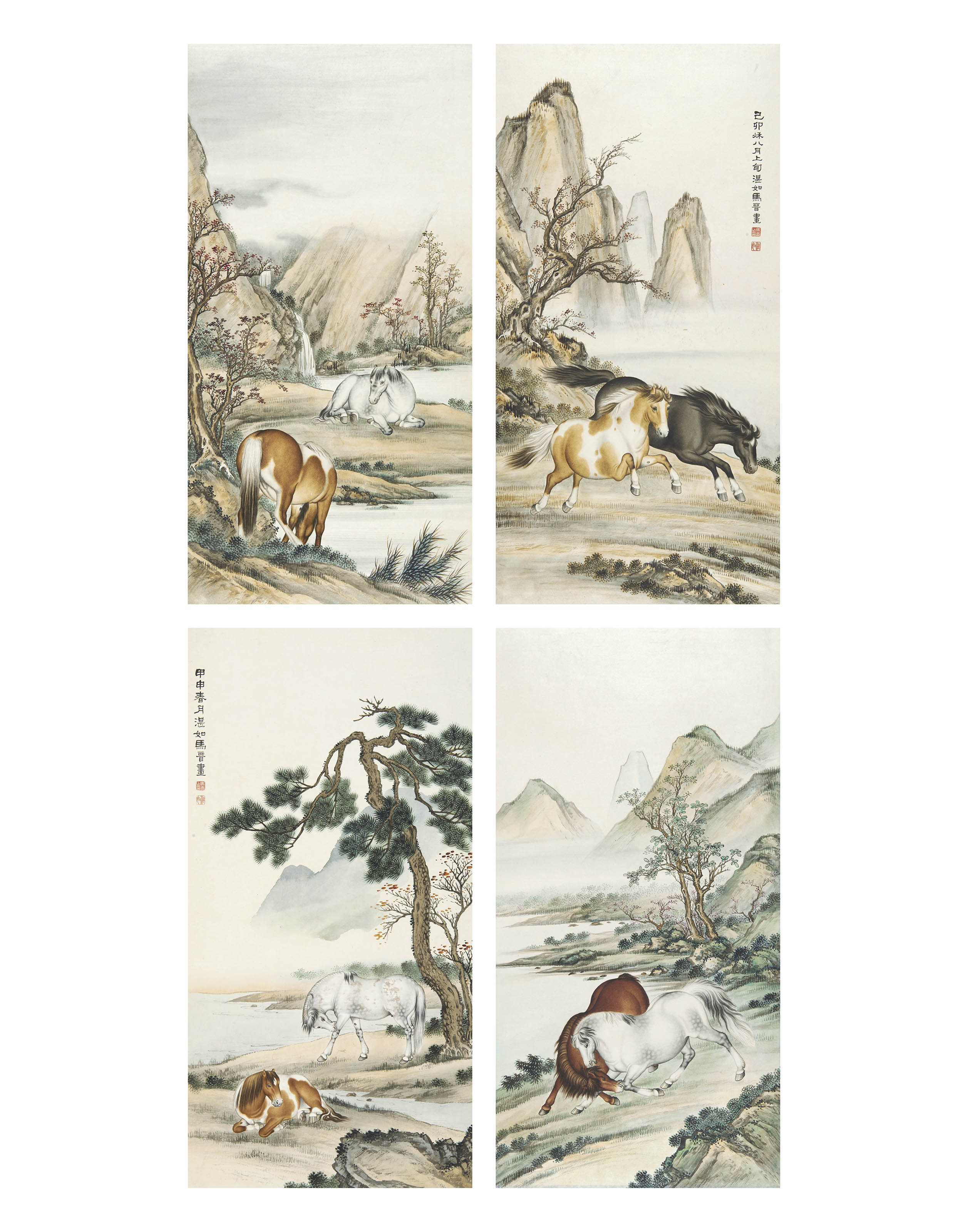 马晋  八骏图四屏